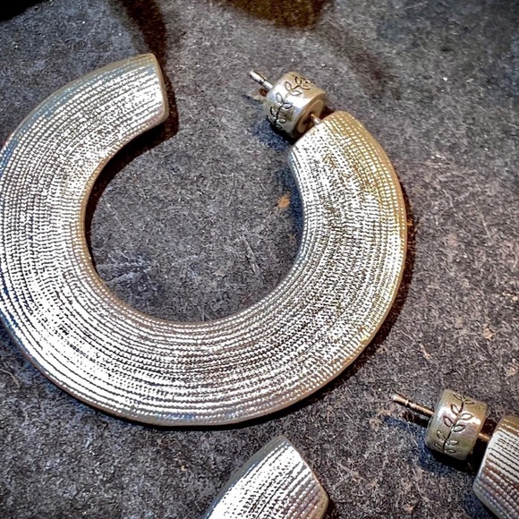 Singred Olsen designer large silver textured surface hoop earrings. About 1.5” - Picture 3 of 10